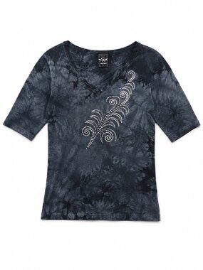 Sledge USA Y2K Goth Rhinestone Marbled V Neck Top L